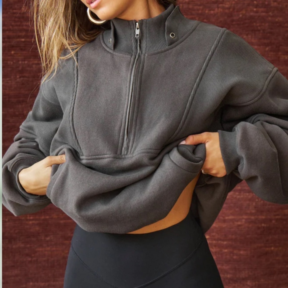 Joah Brown Retro Half Zip Sweatshirt Charcoal Luxe French Terry M/L